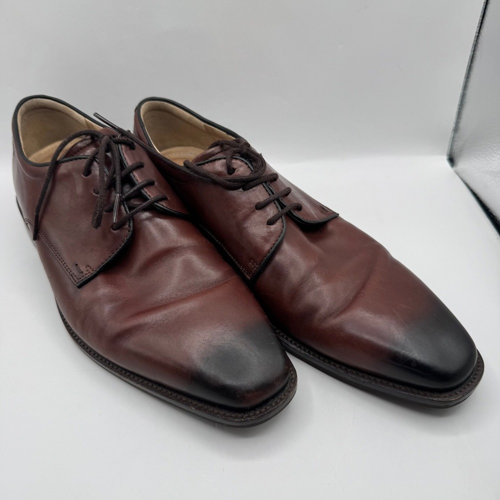 Ecco Vitrus III Derby Mens 44 Brown Leather Plain Toe Burnished Dress Shoes 10.5